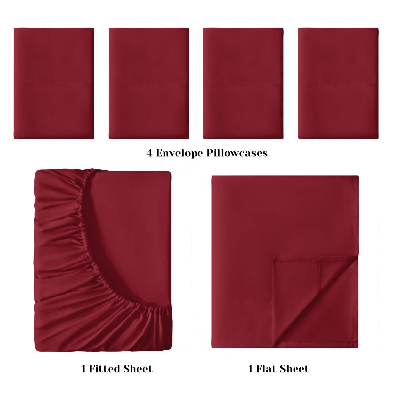 BYSURE 6 Pieces Bed Sheets Set(King, Burgundy) - Hotel Luxury Super Soft 1800 Thread Count 100% Microfiber Sheets with Deep Pockets, Wrinkle & Fade Resistant - Image 3